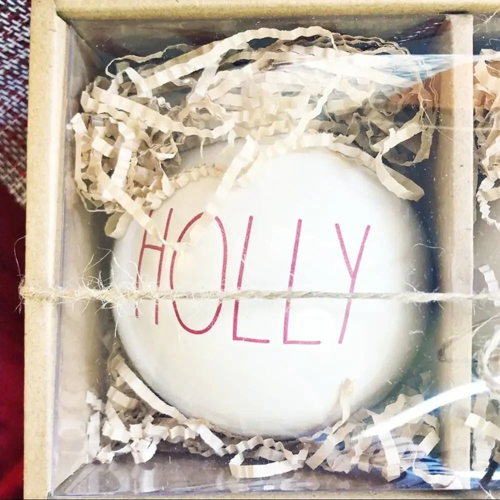 Rae Dunn “ HOLLY ~ JOLLY “ ornament set white NEW